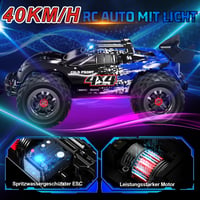 RC Monster Truck PENGBU 1/14 – 40 km/h, 7-farebné LED osvetlenie, pohon 4x4, 2x2000 mAh batéria, 2,4 GHz, terénne auto RTR 4