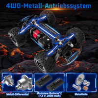 RC Monster Truck PENGBU 1/14 – 40 km/h, 7-farebné LED osvetlenie, pohon 4x4, 2x2000 mAh batéria, 2,4 GHz, terénne auto RTR 6