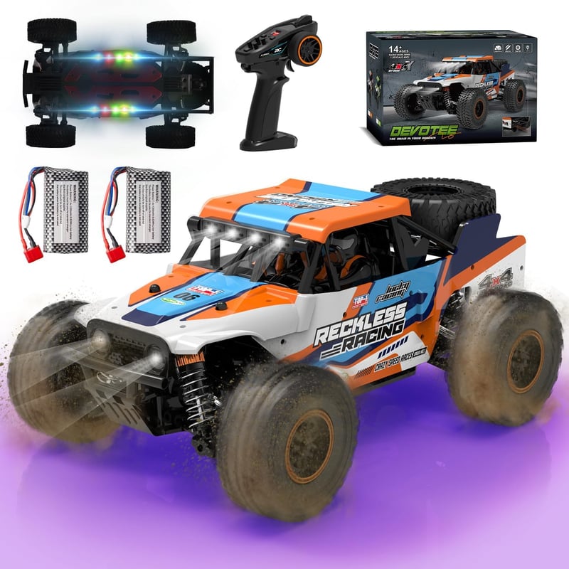 PENGBU RC Távirányítós Terepjáró Autó 32 km/h - 4WD Monster Truck 7 Színű LED Világítással, Pótkerekekkel, 10+ Éves Gyerekeknek és Felnőttek