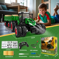PENGBU RC Távirányítós Traktor Játék Utánfutóval és Világítással, 2.4GHz Távirányító, 3-10 Éves Gyerekeknek, Fejlesztő Játék 3