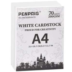 PENPRIS Carton alb A4 200g/m², pachet de 70 de coli, hârtie groasă pentru desen, artizanat și imprimare