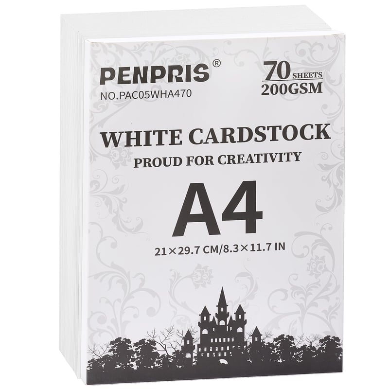 PENPRIS Carton alb A4 200g/m², pachet de 70 de coli, hârtie groasă pentru desen, artizanat și imprimare