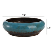 Keramický kvetináč na kaktusy a sukulenty Peohud s bambusovou táckou – modrý, 18 cm 2