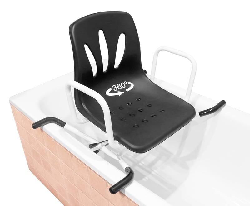 Scaun de duș rotativ la 360 de grade PEPE Mobility cu spătar, culoare negru, pentru vârstnici și adulți