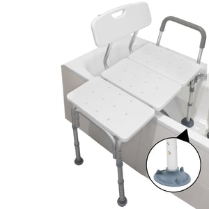 Scaun de transfer pentru cadă PEPE Mobility pentru vârstnici, reglabil pe înălțime, cu mânere, alb, scaun de duș căptușit cu ventuze antiderapante, 77 x 50 cm