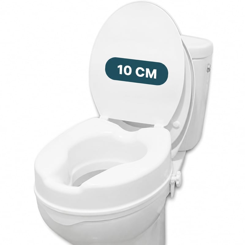 PEPE Mobility WC nadstavec s vekom 10 cm, biely ortopedický zdvihák — prasklina na plastových pántoch (stav: pozri 2. obrázok)