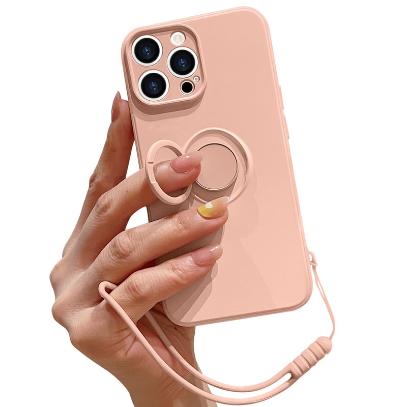 Husă din silicon Pepmune pentru iPhone 14 Pro Max cu inel de susținere, roz