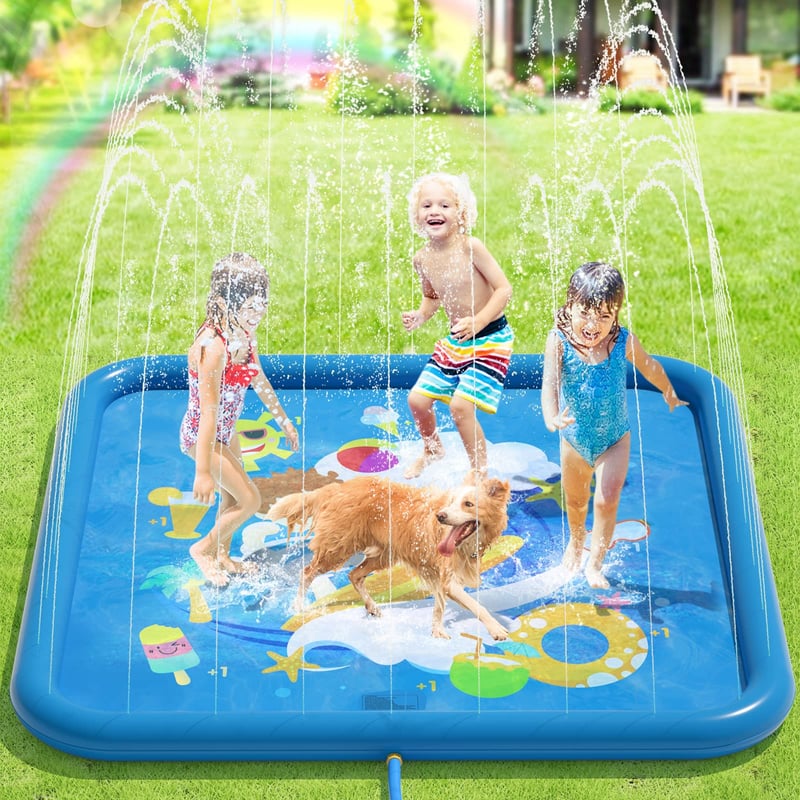 Peradix Splash Pad 170 cm detská vodná hracia podložka, protišmykový záhradný zavlažovač, modrá, detský bazén s rozprašovačom na párty