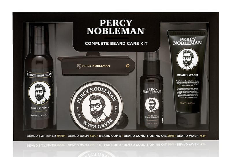 Percy Nobleman Kompletan Set za Njegu Brade - Ulje za Omekšavanje Brade, Mirisno Ulje, Balzam, Šampon i Sklopivi Češalj