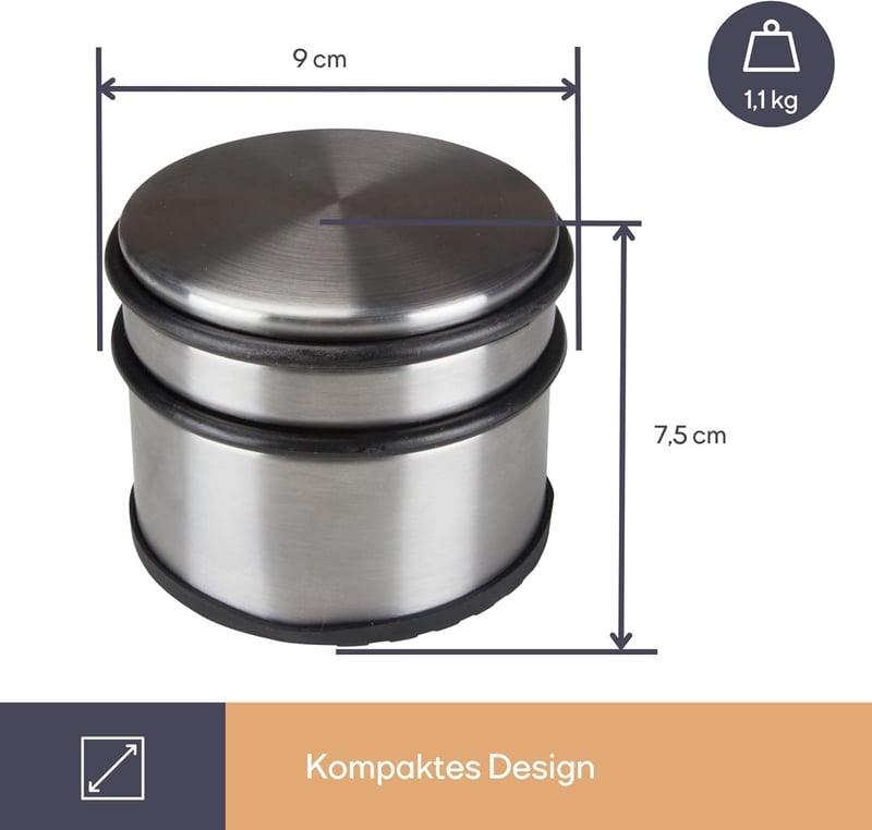 Perel rozsdamentes acél ajtótartó 9 cm átmérő 7,5 cm magas 1,1 kg
