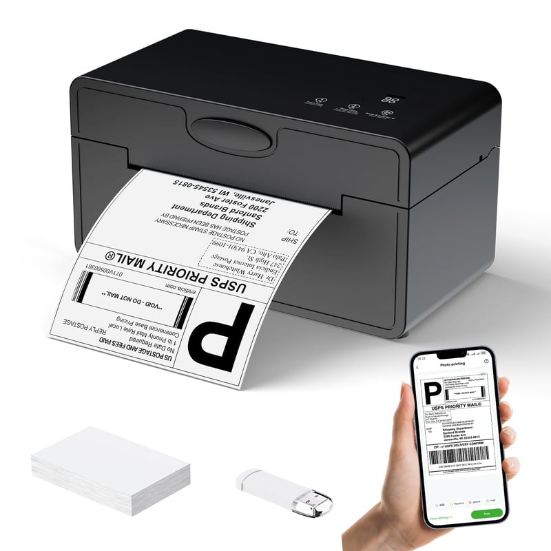 Termálna tlačiareň štítkov PeriPage Bluetooth, bezdrôtová tlačiareň prepravných štítkov 4x6, kompatibilná s iPhone, iPad, Android a Windows, podpora USPS, DHL, UPS