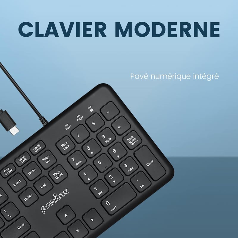Perixx PERIBOARD-210C USB-C Vezetékes Billentyűzet AZERTY Fekete