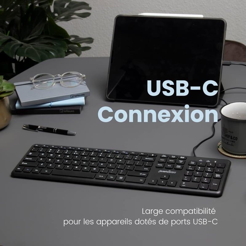 Perixx PERIBOARD-210C USB-C Vezetékes Billentyűzet AZERTY Fekete
