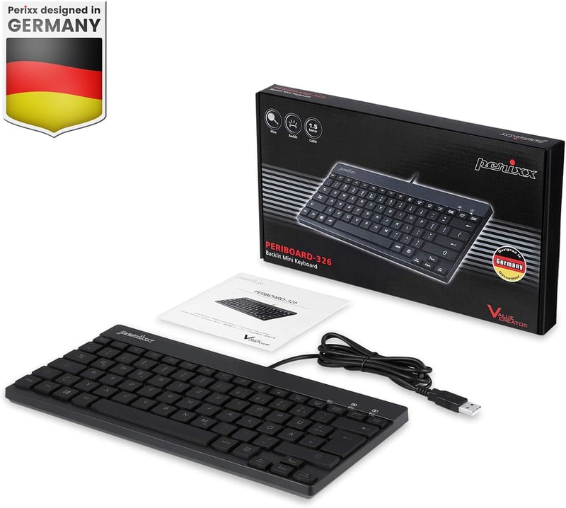 Perixx PERIBOARD-326BDE Vezetékes Mini USB Billentyűzet Fehér Háttérvilágítással