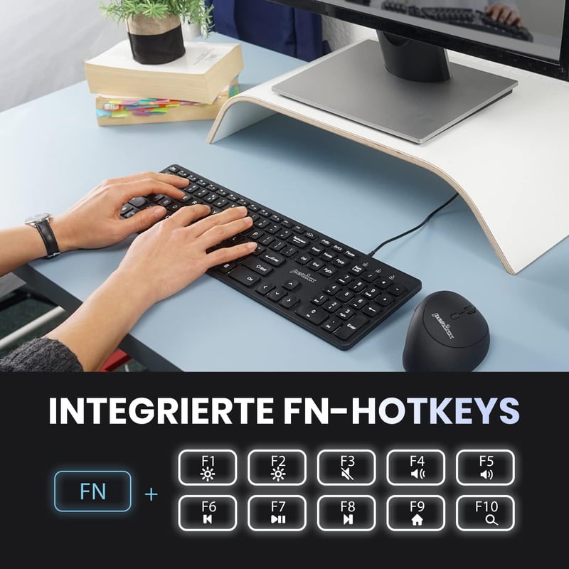 Perixx PERIBOARD-331 Vezetékes USB Billentyűzet, Vékony Dizájn, Nagy Betűs, Fehér Háttérvilágítás, Német Kiosztás