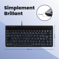 Tastatură mini cu fir Perixx PERIBOARD-409U pentru Windows, USB, Negru, layout AZERTY 5