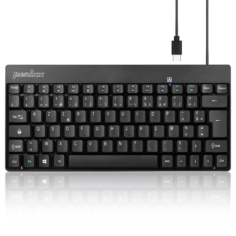 Kábová miniklávesnica Perixx PERIBOARD-422 FR USB-C – čierna, kompaktný dizajn, francúzske rozloženie