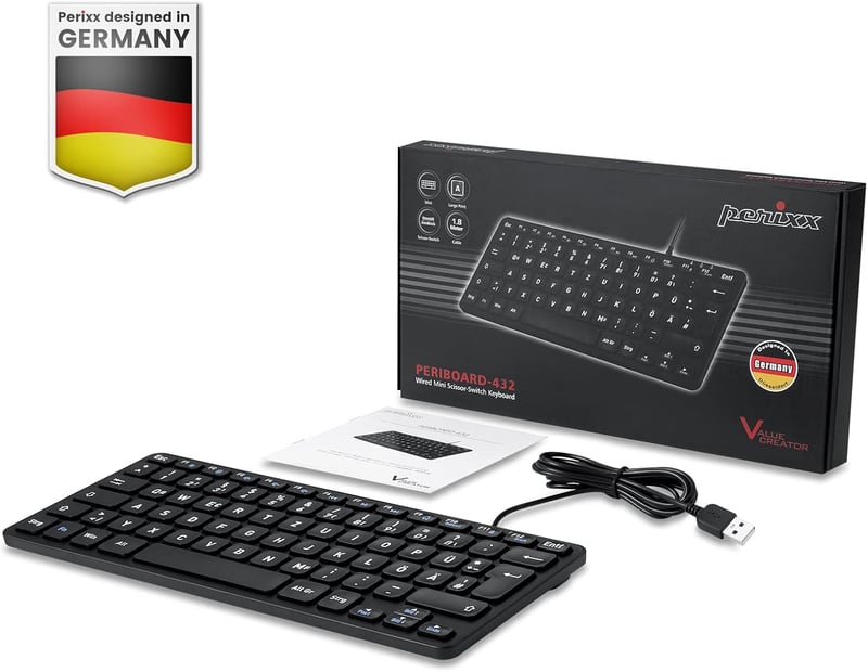 Perixx PERIBOARD-432 Vezetékes USB Billentyűzet Német Kiosztás Vékony Dizájn
