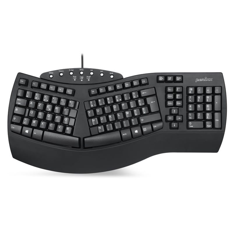 Perixx PERIBOARD-512 Velika Ergonomski Žičana USB Tipkovnica za Windows - Crna, AZERTY, sa 7 Multimedijskih Tipki