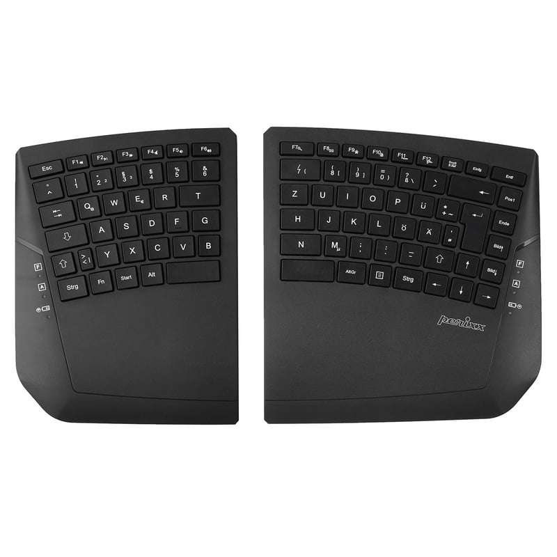 Perixx PERIBOARD-624B Bezdrôtová Ergonomická Klávesnica, Rozdelený Dizajn, TKL, Nastaviteľný Uhol Sklonu, Čierna - QWERTZ Rozloženie