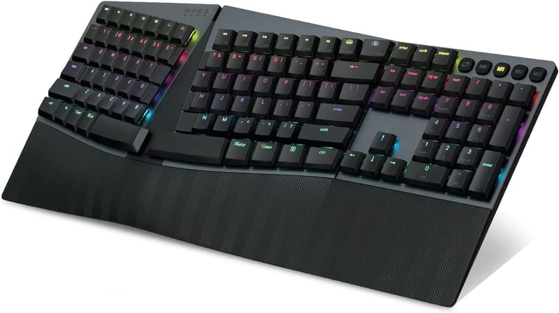 Tastatură mecanică wireless ergonomică Perixx PERIBOARD-835BR cu iluminare RGB, switch-uri tactile, programabilă, layout US QWERTY, pentru Windows și Mac