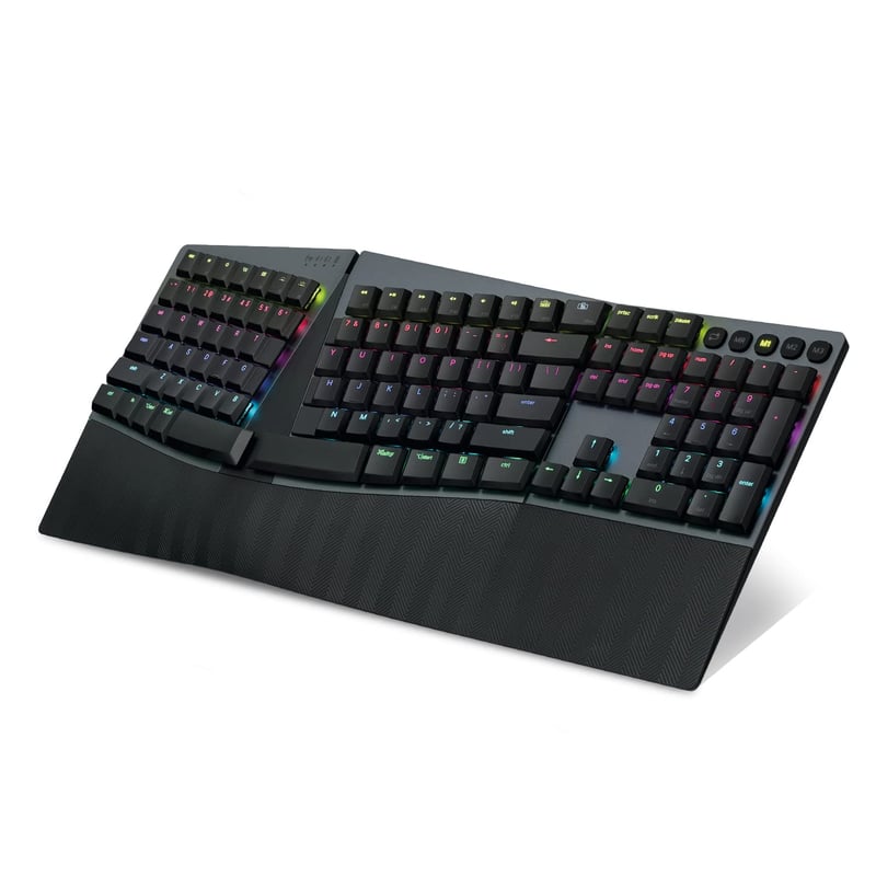 Ergonomická bezdrôtová mechanická klávesnica Perixx PERIBOARD-835BR, RGB, hnedé spínače – US QWERTY
