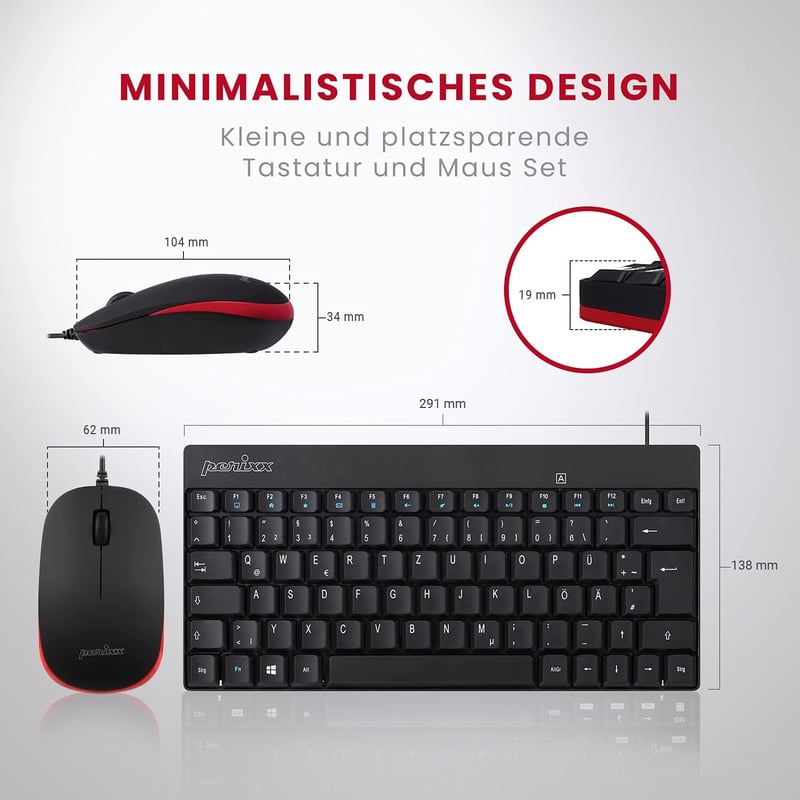 Perixx PERIDUO-212 USB Billentyűzet QWERTZ Német Fekete Piros