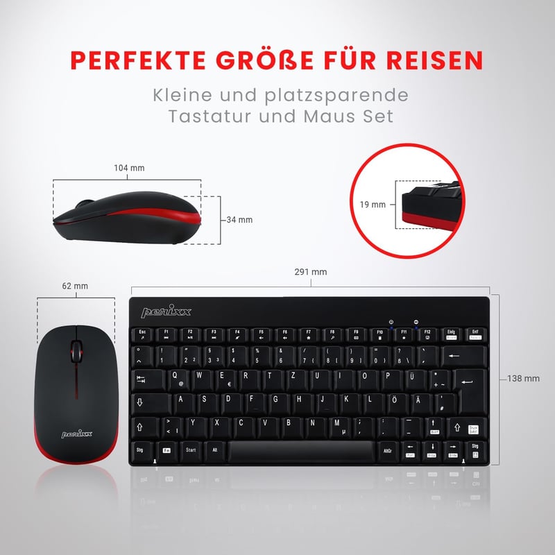 Perixx Periduo-712 Wireless Billentyűzet és Egér Szett QWERTZ Fekete
