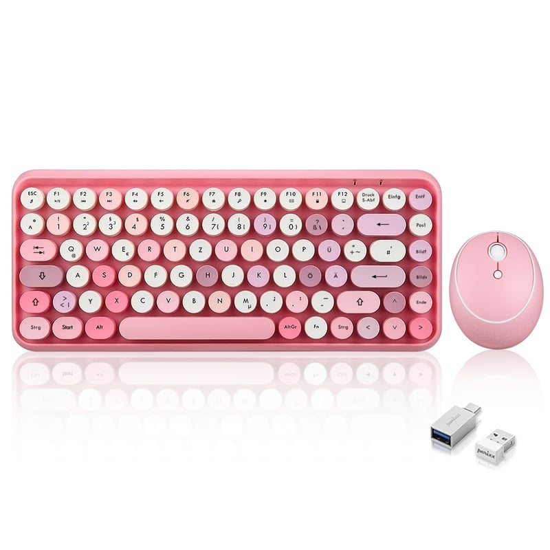 Bezdrôtová mini klávesnica a myš Perixx PERIDUO-713, retro dizajn – ružová – QWERTZ