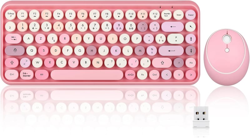Perixx Periduo-713 Wireless Billentyűzet és Egér Szett USB 2.4GHz Retro Pastel Rózsaszín