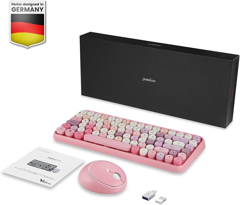 Perixx Periduo-713 Wireless Billentyűzet és Egér Szett USB 2.4GHz Retro Pastel Rózsaszín