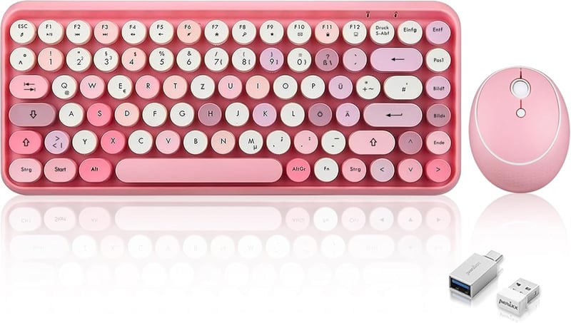 Perixx Periduo-713 Wireless Mini Billentyűzet és Egér Szett, Retro Typewriter Design, Rózsaszín QWERTZ