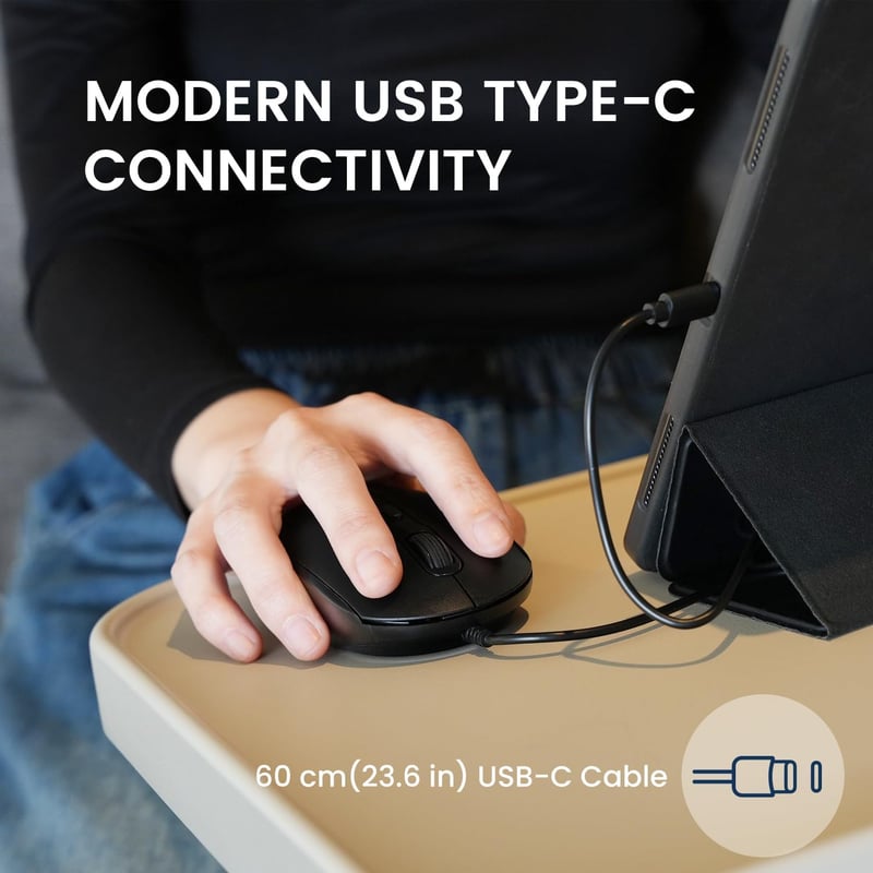 Perixx PERIMICE-222CB2 USB-C Vezetékes Egér Laptophoz Csendes Kattintás Fekete