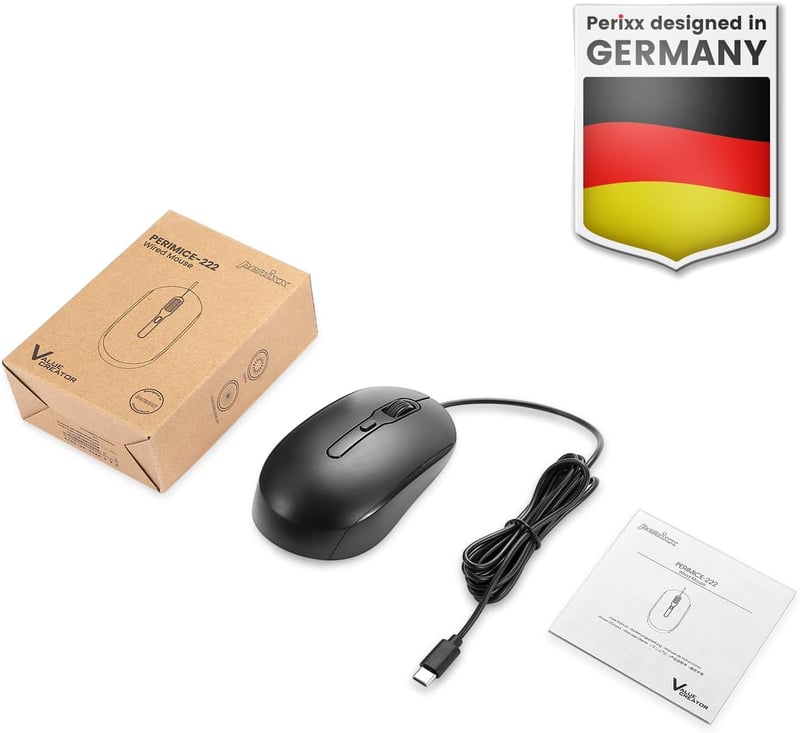 Perixx PERIMICE-222CB2 USB-C Vezetékes Egér Laptophoz Csendes Kattintás Fekete