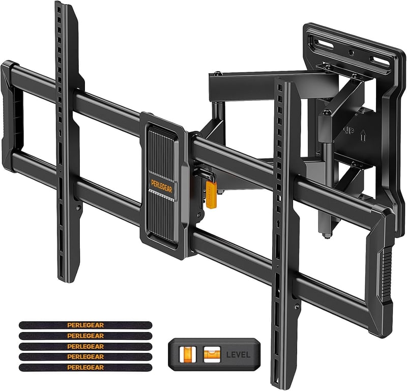 Perlegear fekete TV fali konzol dönthető és forgatható 42-86 hüvelykes lapos és ívelt képernyőkhöz max VESA 600x400, 60 kg-ig