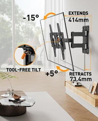 Perlegear fekete TV fali konzol dönthető és forgatható 42-86 hüvelykes lapos és ívelt képernyőkhöz max VESA 600x400, 60 kg-ig 3
