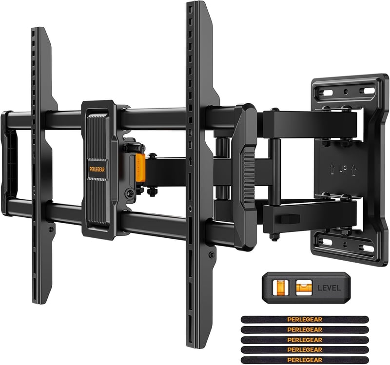 Perlegear fekete TV fali konzol dönthető és forgatható 42-86 hüvelykes lapos és ívelt képernyőkhöz max VESA 600x400, 60 kg-ig