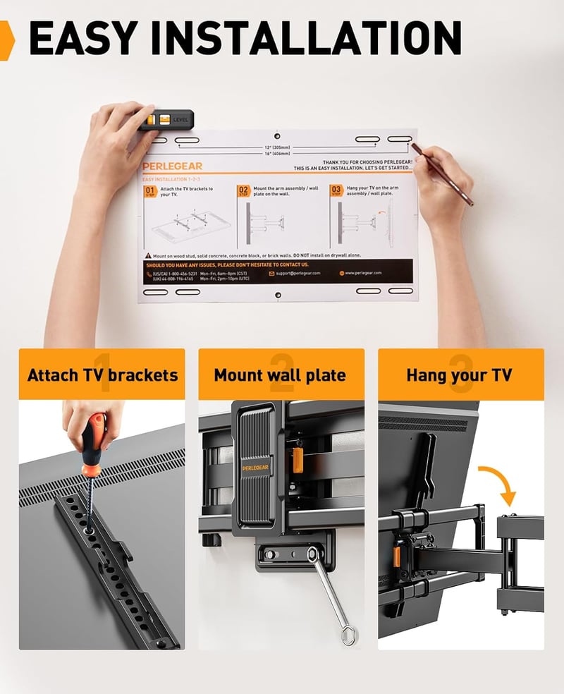 Perlegear fekete TV fali konzol dönthető és forgatható 42-86 hüvelykes lapos és ívelt képernyőkhöz max VESA 600x400, 60 kg-ig