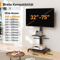 PERLEGEAR Mobil TV Állvány 32-75 Colos Tévéhez, Dönthető Forgó Görgős Tartó, Max 50kg, VESA 600x400 2