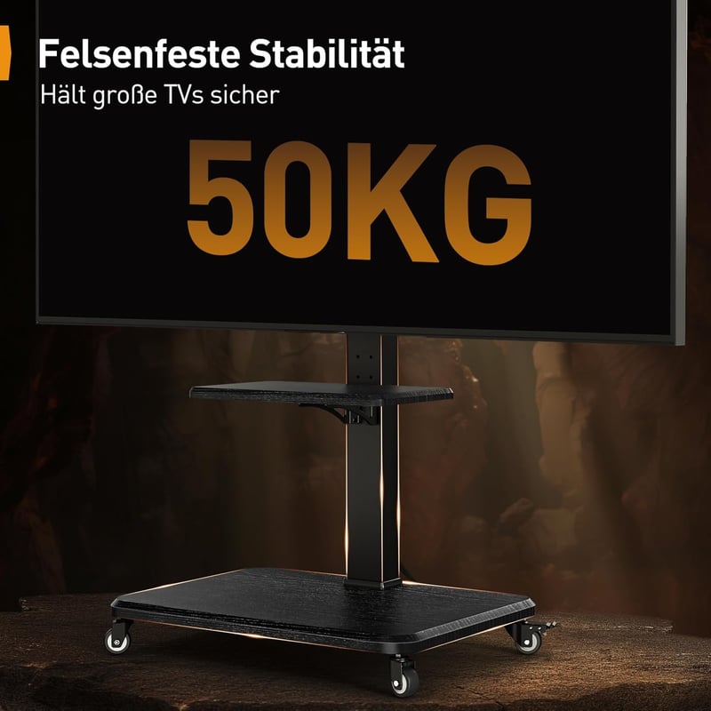 PERLEGEAR Mobil TV Állvány 32-75 Colos Tévéhez, Dönthető Forgó Görgős Tartó, Max 50kg, VESA 600x400