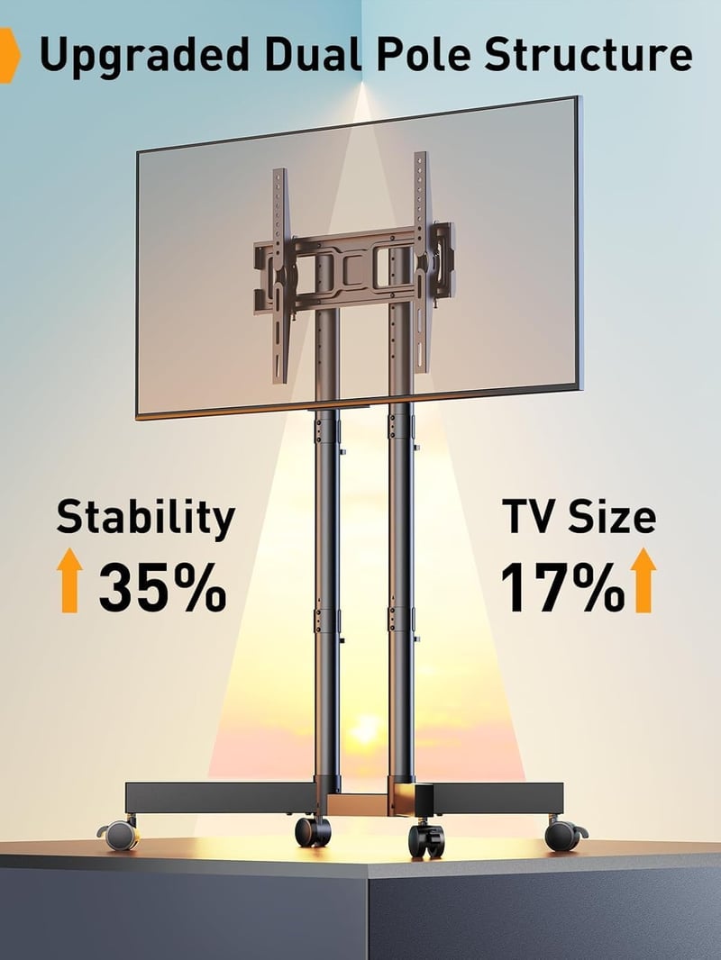 Perlegear mobil TV állvány kerekeken, 32-70 colos tévékhez, magasságállítható