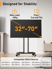 Perlegear mobil TV állvány kerekeken, 32-70 colos tévékhez, magasságállítható 2