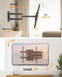 Perlegear Mozgatható TV Fali Tartó 32-65 Colos Tévéhez, 60kg Terhelhetőség, ±90° Forgatható 4