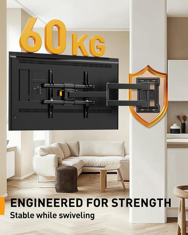 Perlegear Mozgatható TV Fali Tartó 32-65 Colos Tévéhez, 60kg Terhelhetőség, ±90° Forgatható
