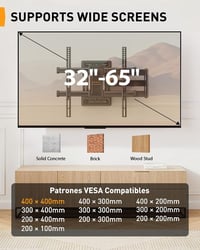 Perlegear Mozgatható TV Fali Tartó 32-65 Colos Tévéhez, 60kg Terhelhetőség, ±90° Forgatható 2