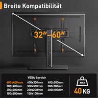 Stojan na TV Perlegear pre 26-60-palcové OLED, LCD ploché a zakrivené televízory, otočný, výškovo nastaviteľný, základňa z tvrdeného skla, max. VESA 400x400 mm, nosnosť 40 kg 8