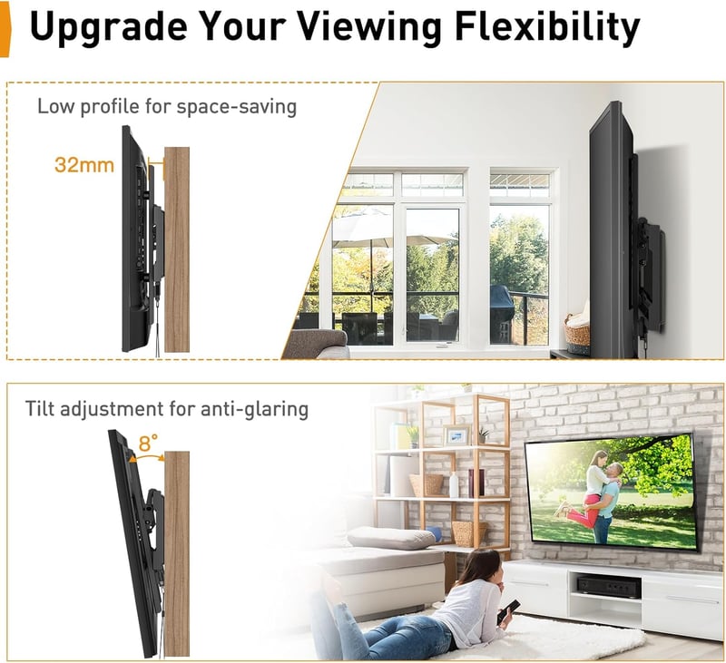 Perlegear TV Fali Tartó 26-55 Colos Lapos és Ívelt Televíziókhoz, 60 kg Teherbírás, VESA 400x400 mm Kompatibilis Monitorokhoz