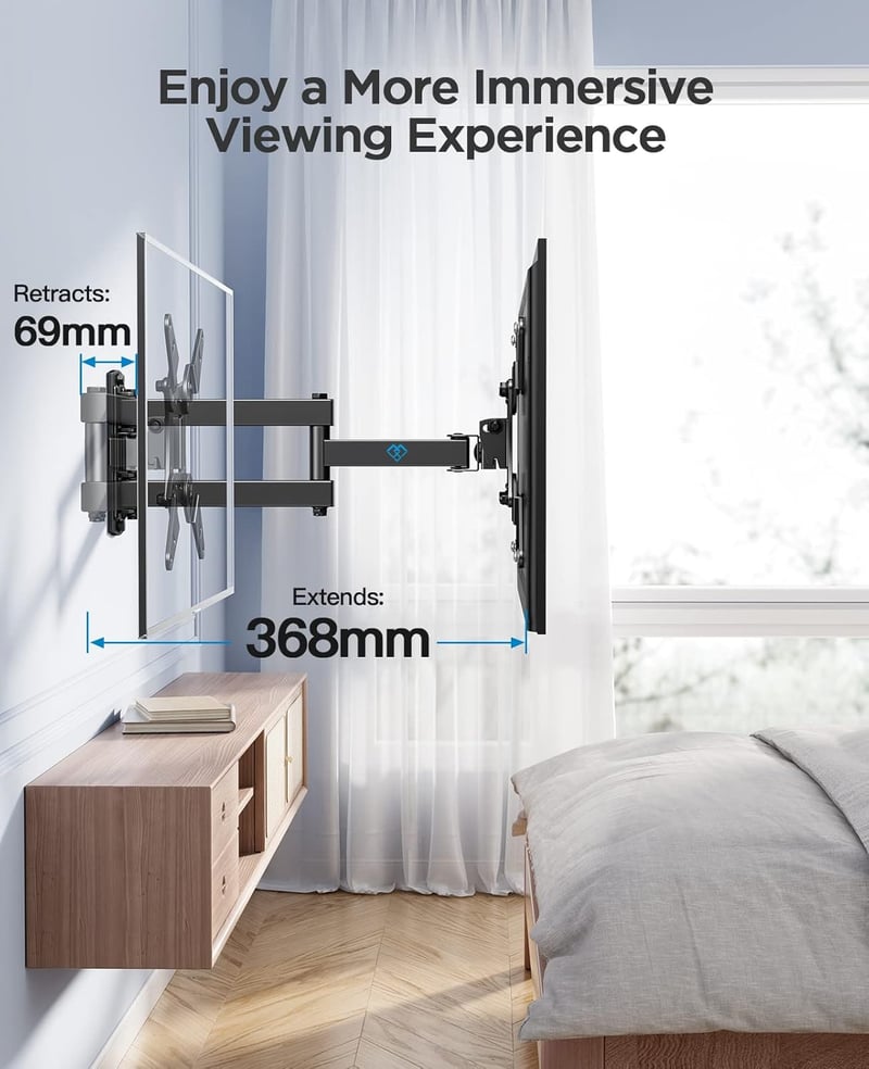 Perlesmith TV Fali Tartó, Forgatható és Dönthető Konzol 13-42 Colos Lapos és Ívelt TV-hez, Monitorhoz, 20 kg Teherbírással, VESA 200x200 mm