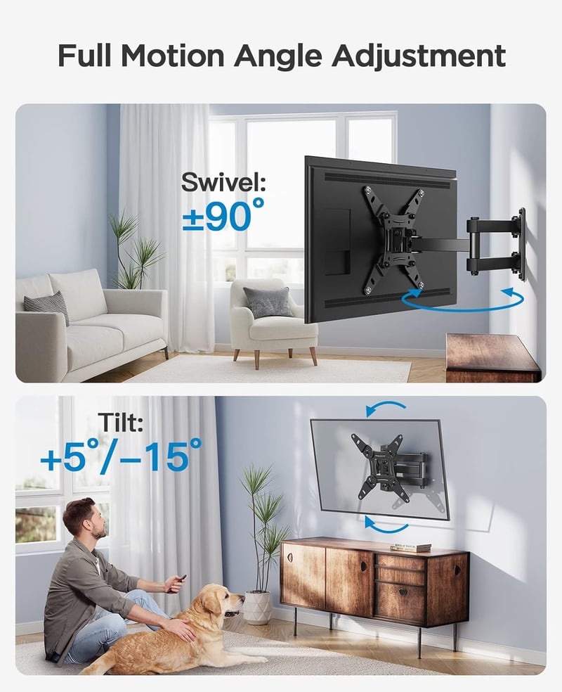 Perlesmith TV Fali Tartó, Forgatható és Dönthető Konzol 13-42 Colos Lapos és Ívelt TV-hez, Monitorhoz, 20 kg Teherbírással, VESA 200x200 mm