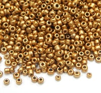 Mărgele de nisip din sticlă, finisaj perlat mat, aurii, 4 mm, 6/0, rotunde, mini mărgele, mărgele tip pony, 1100 buc. 1
